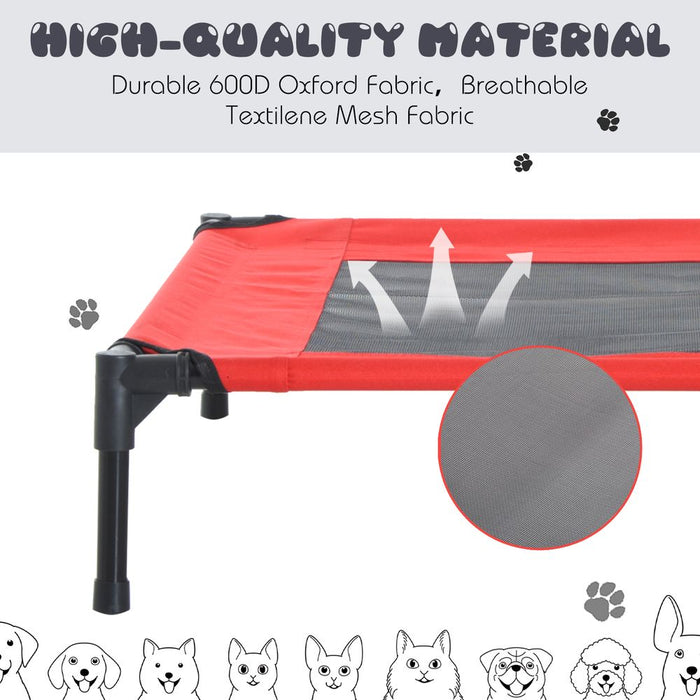 PawHut Elevated Pet Bed Portable Camping Raised Dog Bed w/ Metal Frame Black and Red (Small)