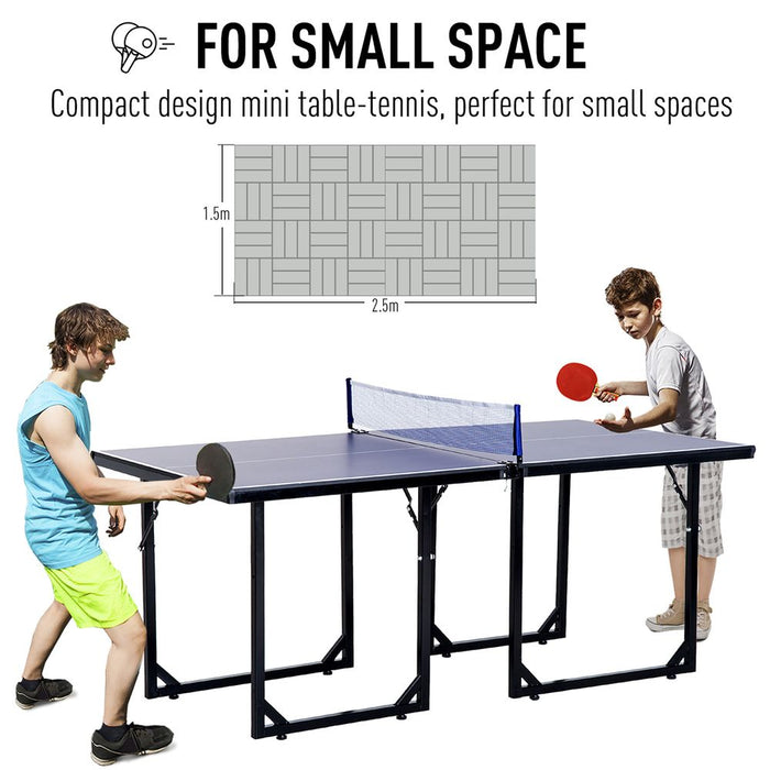 HOMCOM 6ft 182cm Mini Table Tennis Table Folding Ping Pong Table with Net Multi-Use Table for Indoor Outdoor Game, Blue