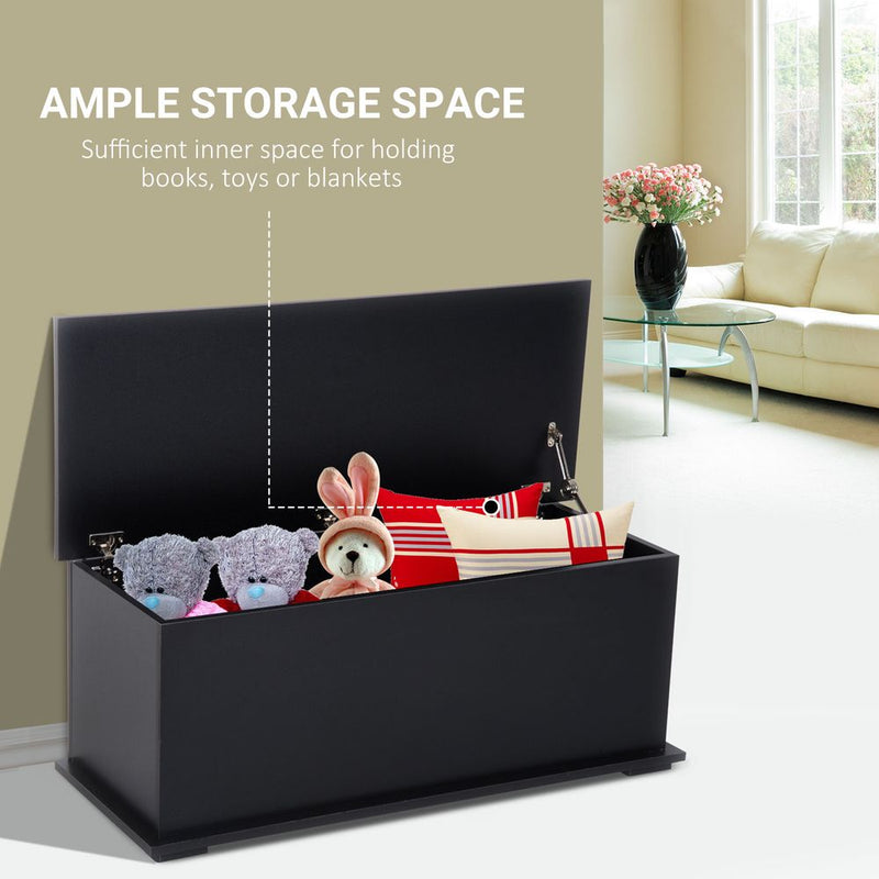 HOMCOM Wooden Storage Box Clothes Toy Chest Bench Seat Ottoman Bedding Blanket Trunk Container with Lid - Black