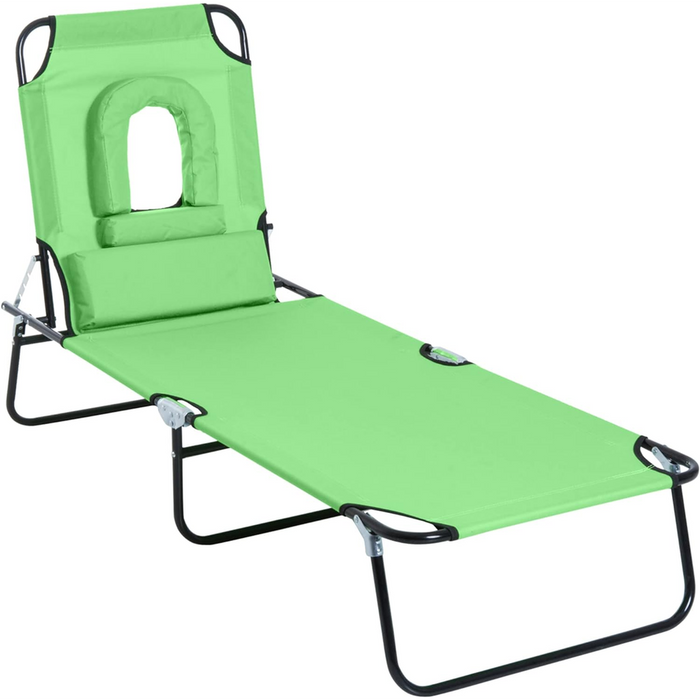 Folding Sun Lounger Reclining Chair w/ Pillow Reading Hole