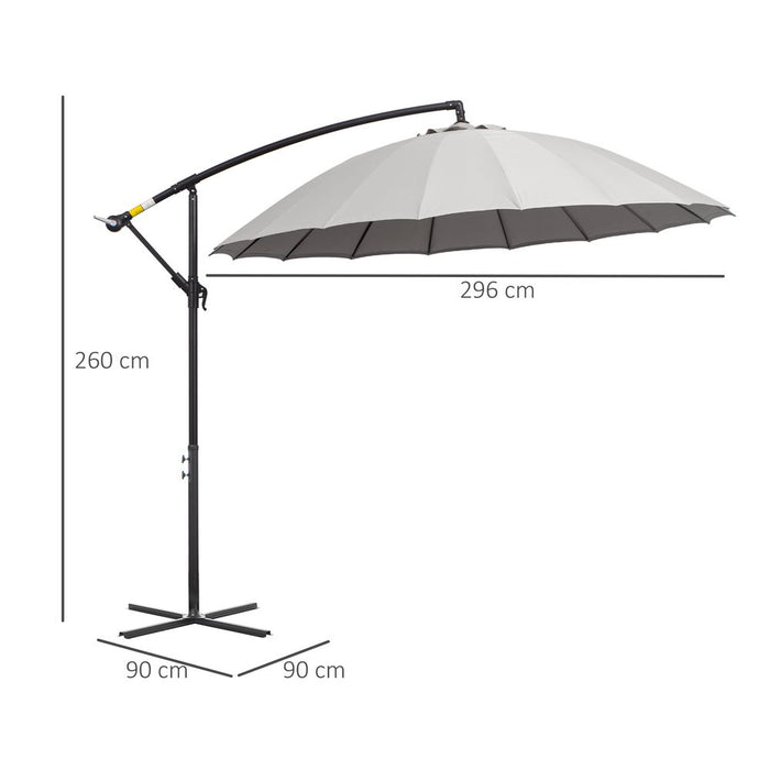 Premium Shanghai Parasol - Overhanging Design, Crank Handle, Cross Base - 3(m), Grey Outsunny