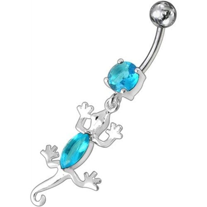 Fancy Jeweled Lizard Dangling Curved Bar Belly Ring Body Jewelry