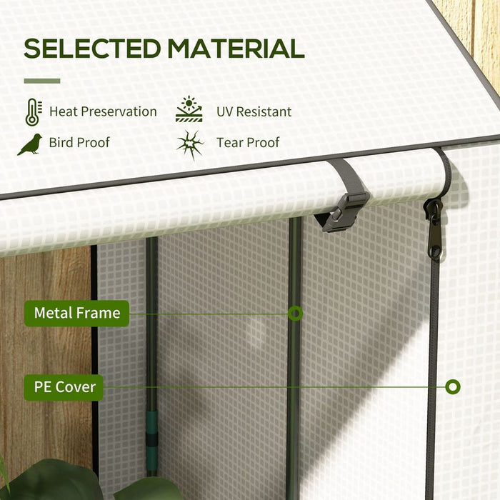 Outsunny Mini Greenhouse w/ Shelves & Roll Up Door, 100x80x150cm, White - UV Resistant, Ventilated