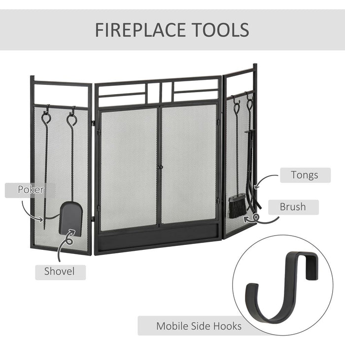 HOMCOM 3 Panel Double Door Fireplace Screen - High Quality Fire Accessory, Easy to Use & Store