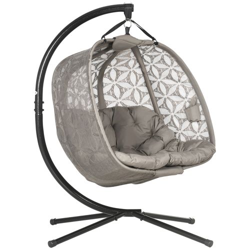 Outsunny Double Hanging Swing Chair  w/ Stand & Cup Holders, Brown