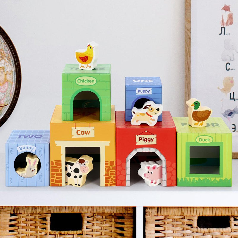Premium SOKA Farm Stacking Cubes - Early Learning, Counting, Colors, Animals - High Quality