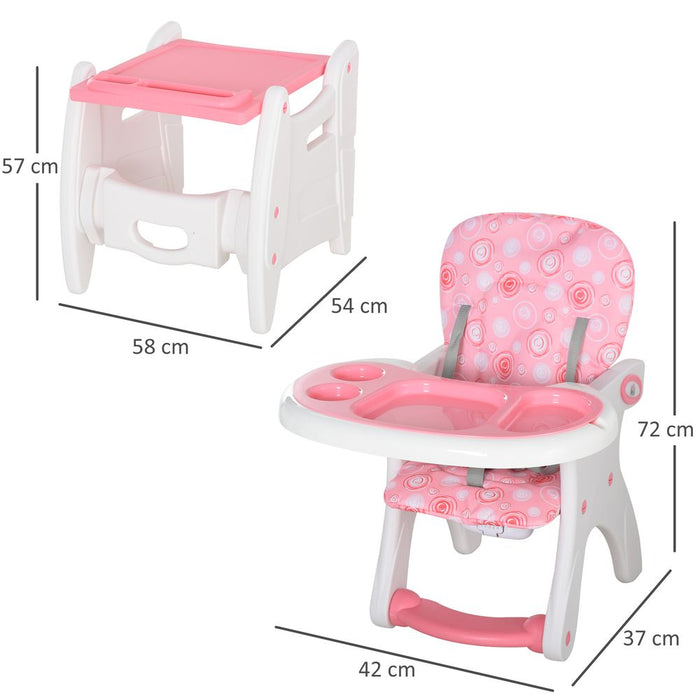 3-in-1 Convertible Baby High Chair Booster Seat with Removable Tray Pink HOMCOM