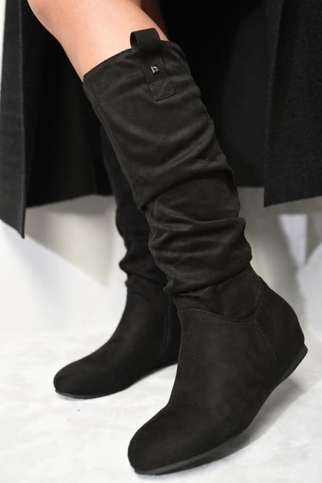 Slouchy Zip Detail Knee High Boots