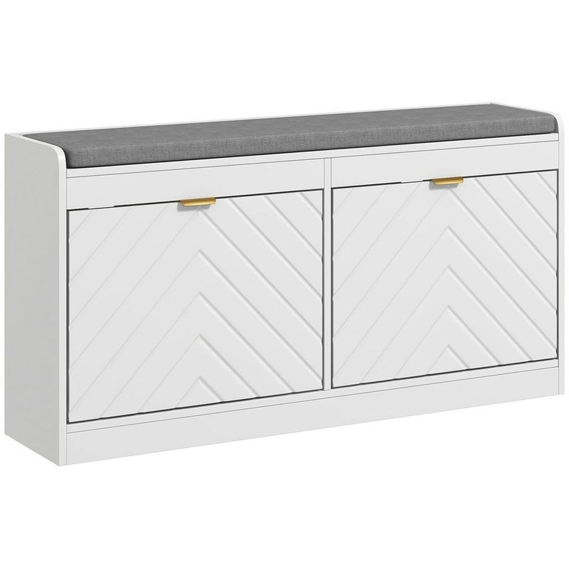 HOMCOM Shoe Bench with 2 Flip Drawers, Cushion, 8 Pairs for Entryway White