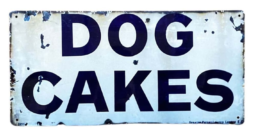 Vintage Metal Wall Sign - Dog Cakes Blue