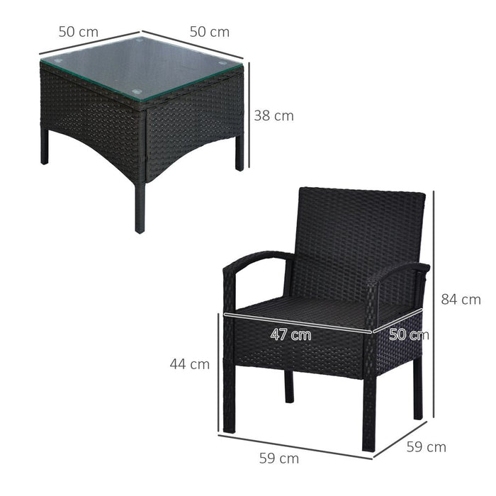 Outsunny 2 Seater Rattan Bistro Set - High-quality Steel-Black - Ideal for Outdoor Lounging