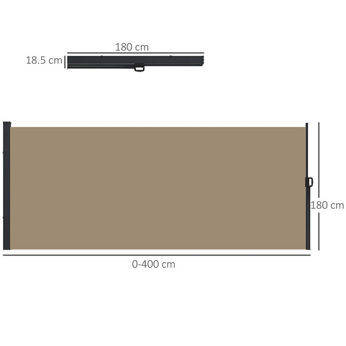 Outsunny Retractable Side Awning, Outdoor Privacy Screen, 400x180cm, Khaki