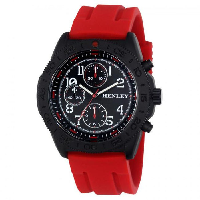 Henley Men's Multi Eye Black Dial Watch: Red Sports Silicone Strap - High Quality & Stylish - Perfect Gift