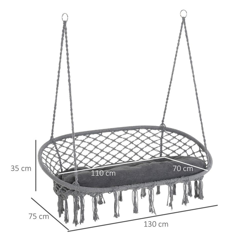 Hanging Hammock Chair - Cotton Rope Swing & Metal Frame - Large Macrame - Dark Grey