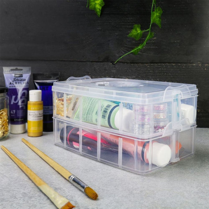 3 Tier Storage Boxes | Pukkr - Clear Durable Plastic, Adjustable Compartments - Perfect for Crafts, DIY, Makeup