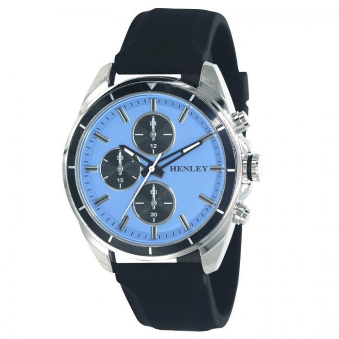 Henley Men's Blue Dial Sports Watch | Black Silicone Strap | Multifunctional Design