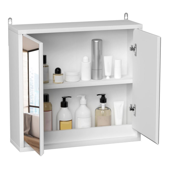 Wall Mounted Mirror Cabinet with Storage Shelf Bathroom Cupboard White