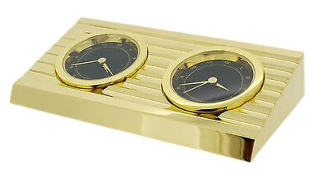 Timeless Elegance: Gold Plated Dual Time Clock - Solid Brass Construction - CLEARANCE!