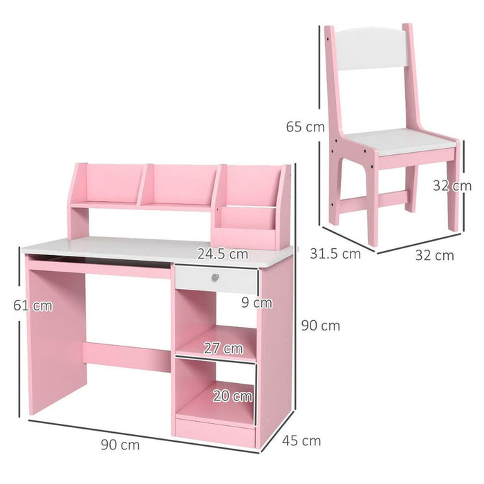 ZONEKIZ Kids Desk and Chair Set with Storage for 5-8 Years, Pink