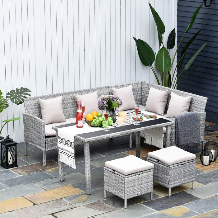 5 Pc Rattan Wicker Patio Dining Set - Outdoor Furniture with Table, Stool and Lounge | Weather-Resistant, Comfortable Cushions