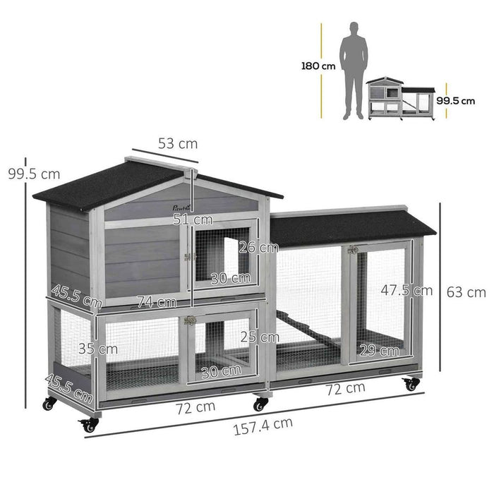 Premium Wooden Rabbit Hutch & Guinea Pig Cage | Slide-Out Tray, Ramp, Wheels | High-Quality, Easy Assembly | Light Grey