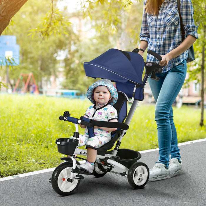 HOMCOM 6 in 1 Trike for Toddler 1-5 Years with Parent Handle, Dark Blue