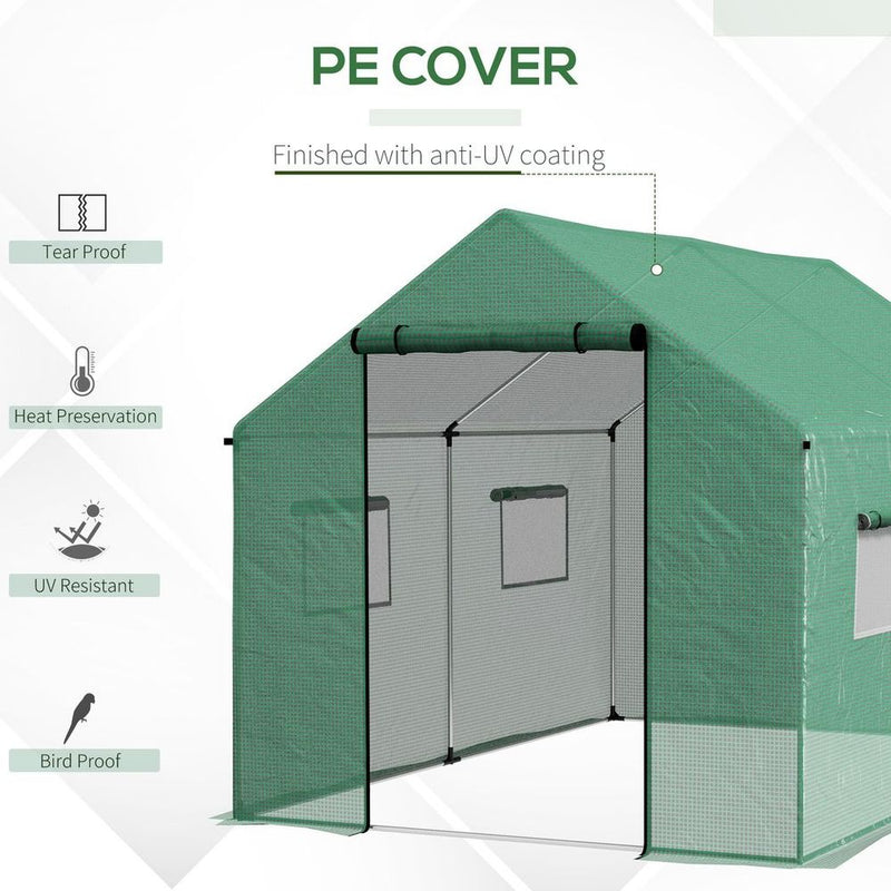 Outsunny Tunnel Greenhouse - UV-resistant PE Cover, Wide Door, 2x3m, Green