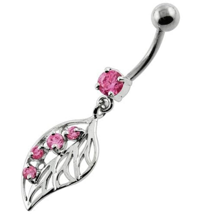 Jeweled Leaf Navel Belly Button Piercing