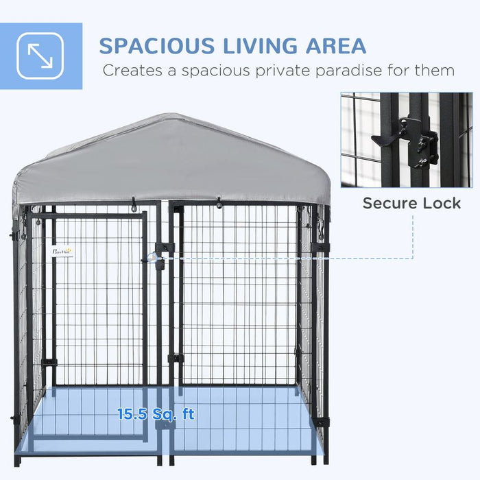 Premium Metal Dog Kennel with Canopy | Spacious & Secure | Weatherproof | Lockable Doors