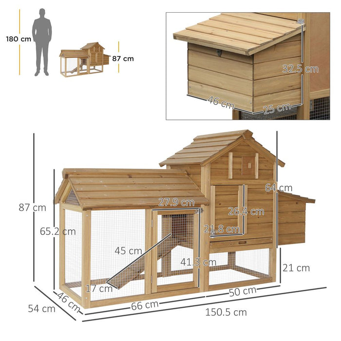 Small Chicken Coop Hen Cage Nesting Box Outdoor Run Wood Color 150.5 x 54 x 87cm