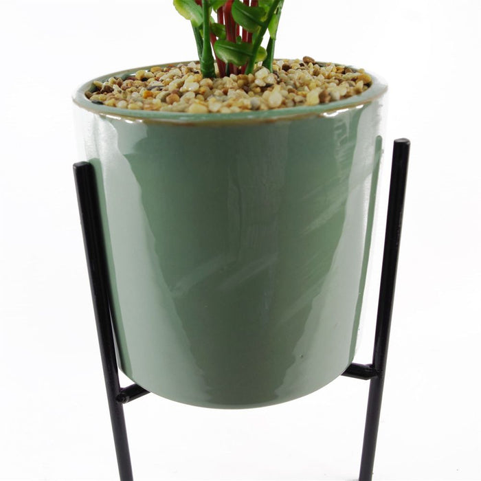 40cm Artificial Fern Plant with Ceramic Planter & Stand