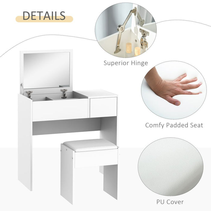 Transform Your Space with Our Stylish White Dressing Table Set - Complete with Padded Stool - High-Quality & Functional!