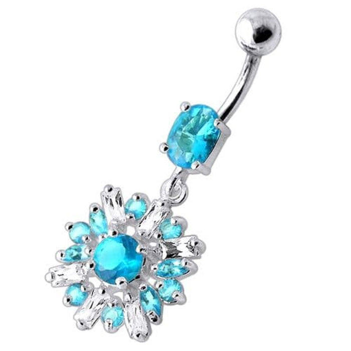 Fancy Vintage Jeweled Dangling SS Bar Navel Ring