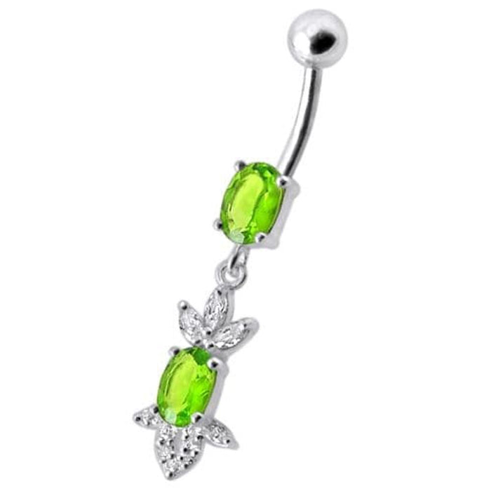 Fancy  Jeweled Dangling 316L SS Bar Belly Ring