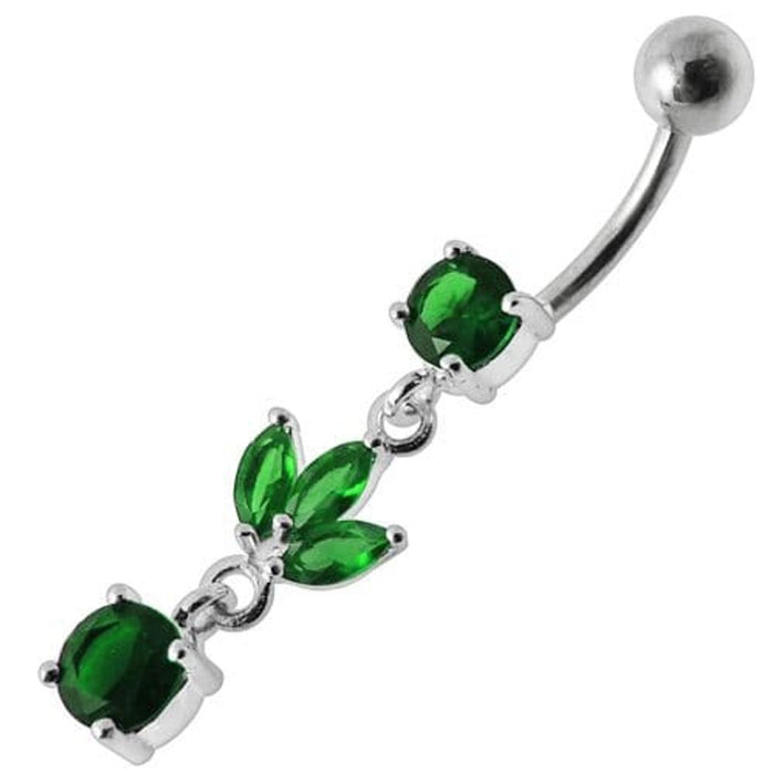 Silver Fancy Leaf Design Dangling Belly Ring