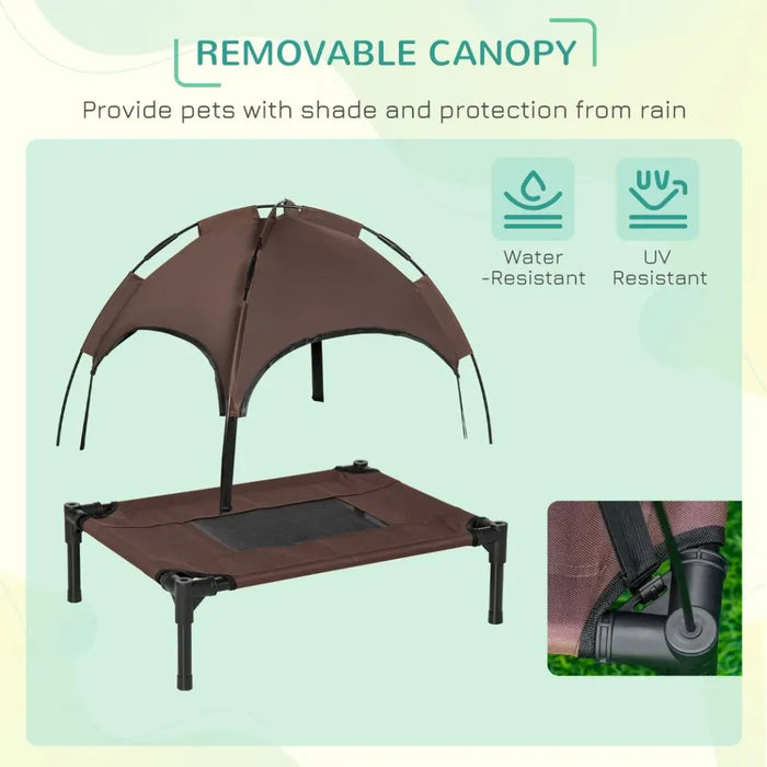 Nap & Chill Elevated Pet Bed: Breathable, Canopy Tent, Outdoor Brown - 61 cm