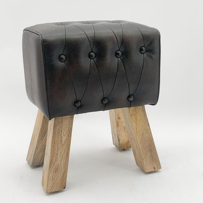 Premium 50cm Leather Footstool: Stylish & Sturdy, Button Detailing