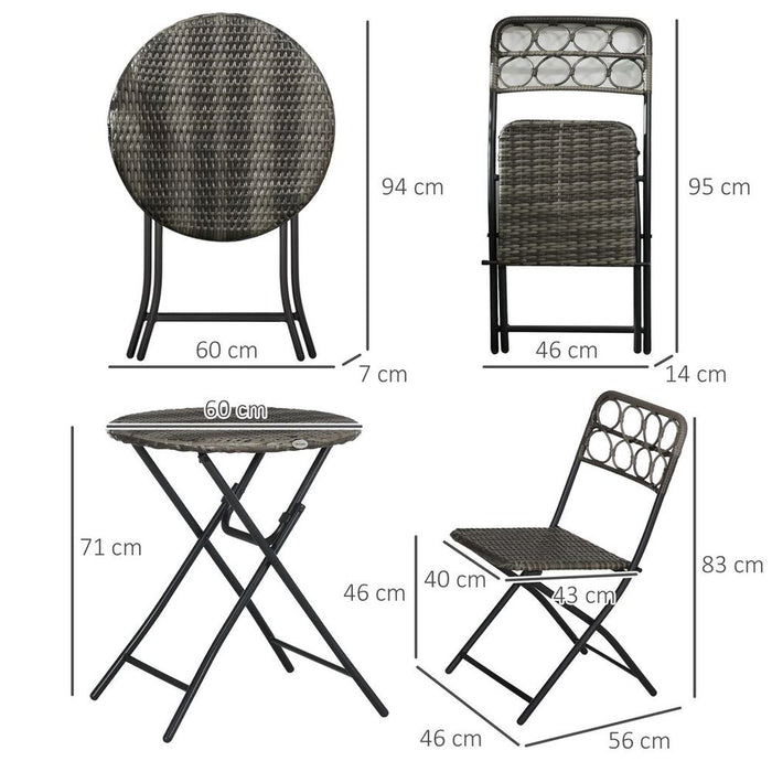 Outsunny 3 PCS Folding Rattan Wicker Bistro Set