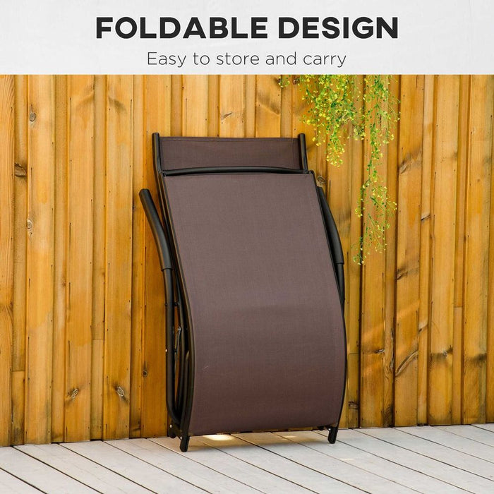 Folding Lounge Chair, Outdoor Chaise Lounge for Beach, Poolside, Brown