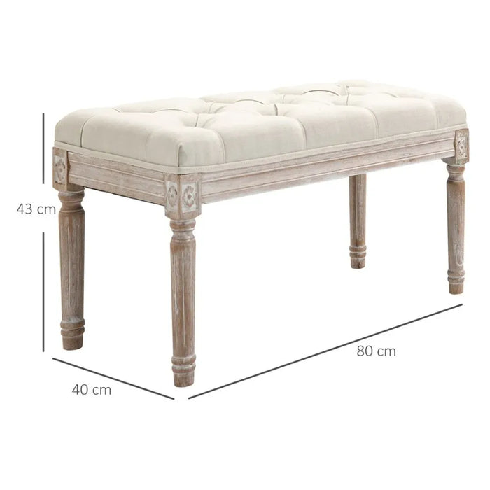 Accent Bench Tufted Upholstered Foot Stool Linen-Touch Fabric Ottoman Beige