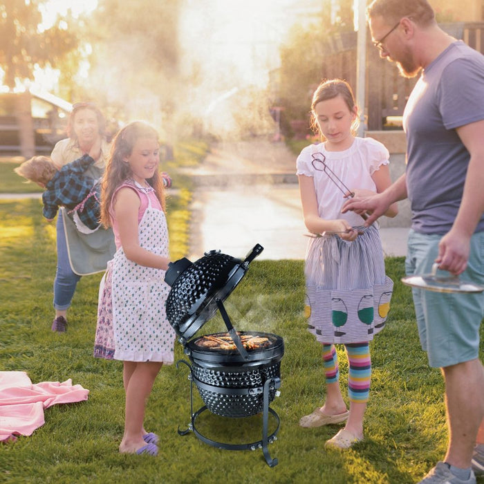 Outsunny Cast Iron Ceramic Charcoal BBQ Oven - Black