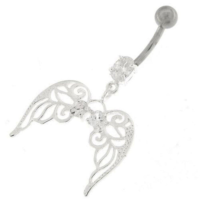 Angel Wings with Floral Silver Belly Ring