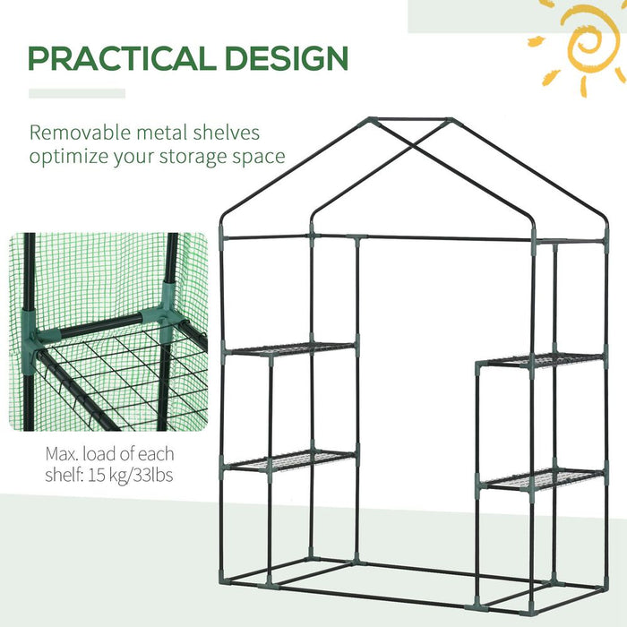 Portable Walk-In Greenhouse: 2-Tier Shelf, Roll-Up Door, PE Cover, 141x72x191cm, Green