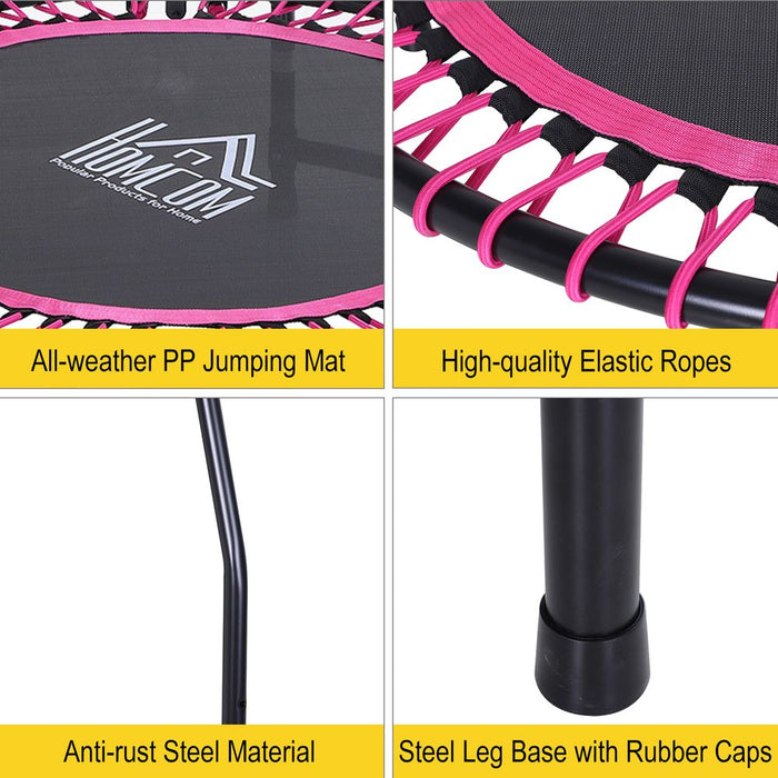 HOMCOM 45” Round Mini Fitness Trampoline Rebounder Indoor Outdoor Mini Jumper with Adjustable Handle - Pink