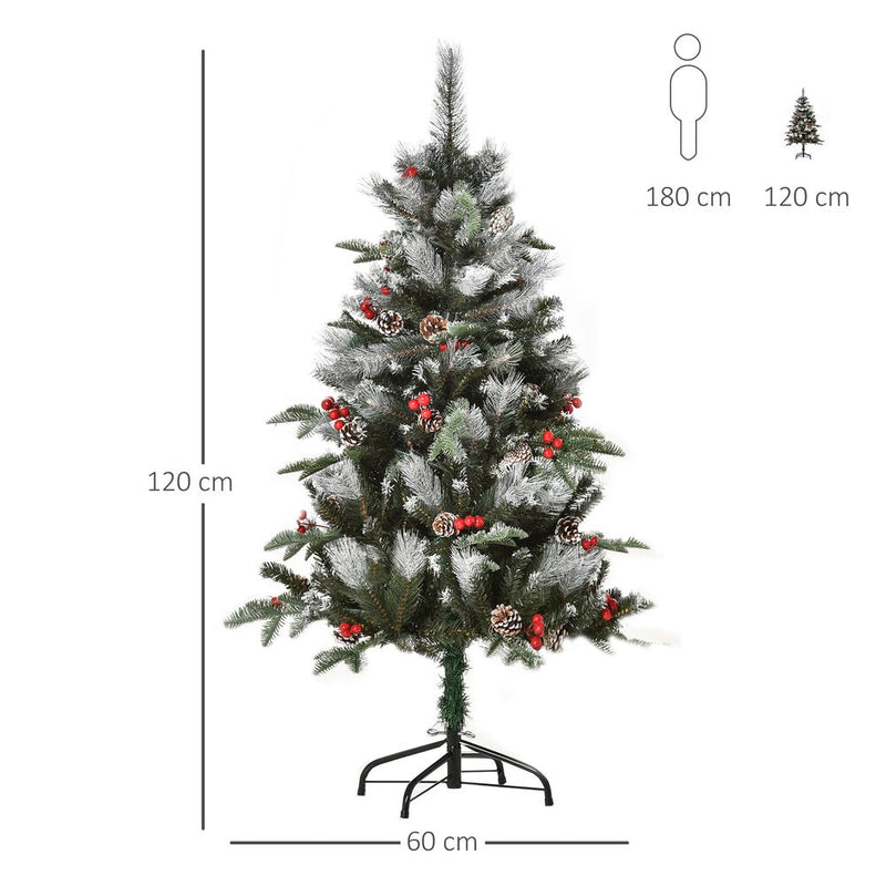 4FT Artificial SnowDipped Christmas Tree Foldable Berries White Pinecones Green