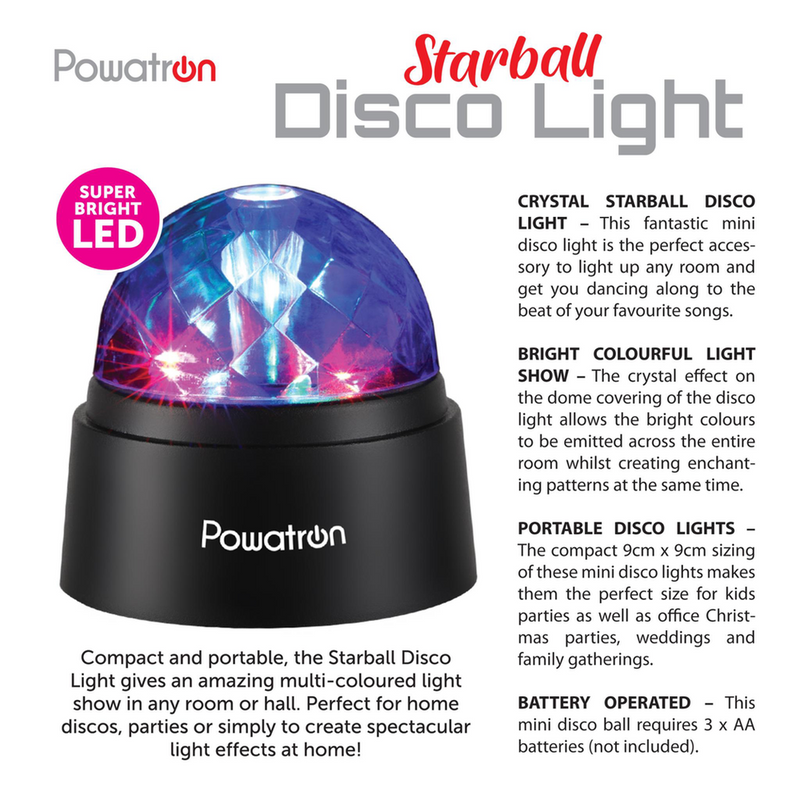 POWATRON Crystal Starball Disco Light Projector Mini Disco Party Lights Enchanting Patterns Compact & Portable Disco Ball Light for Home Parties Kids & Adults RGB Stage Lamp Light Batteries Included