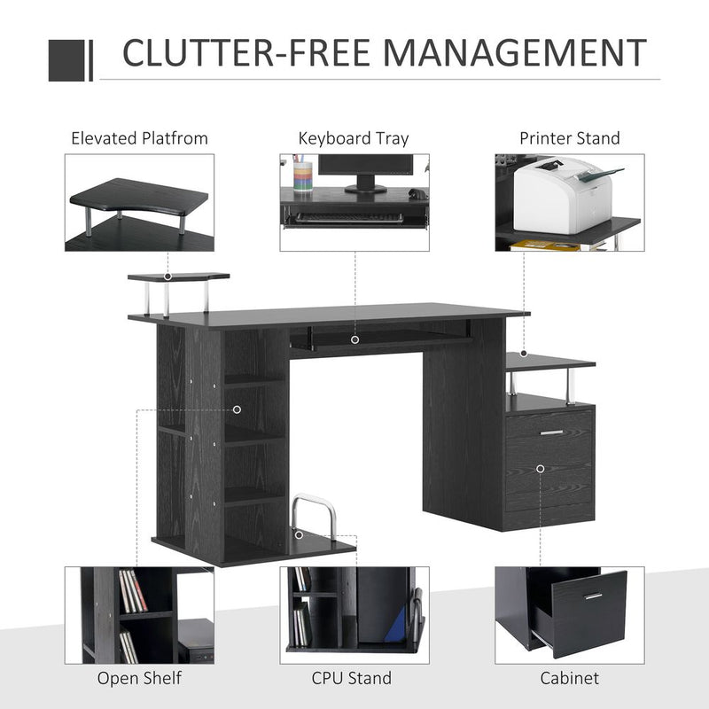 HOMCOM Computer Desk PC Workstation with Drawer Shelves CPU Storage Rack Home Office Furniture 152 x 60 x 88cm (BLACK)