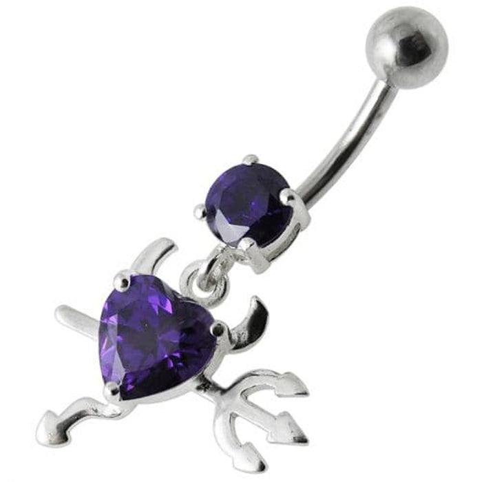 Jeweled Devil heart Dangling Belly Ring