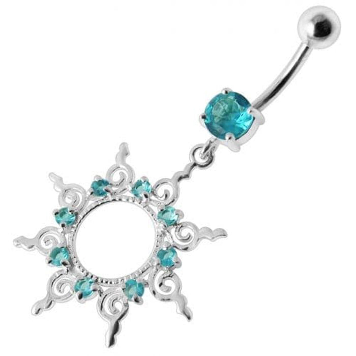 Fancy Silver Multi Jeweled STAR Dangling Banana Belly Ring