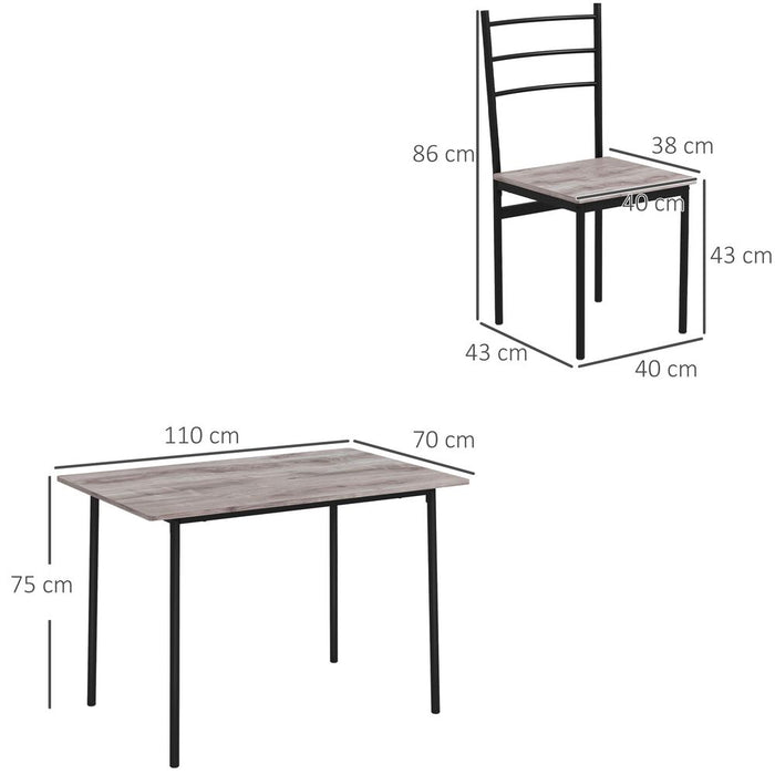 HOMCOM 5 Piece Dining Set, Space Saving Table and 4 Chairs, Industrial Style, Grey Wood-effect, Black Frames